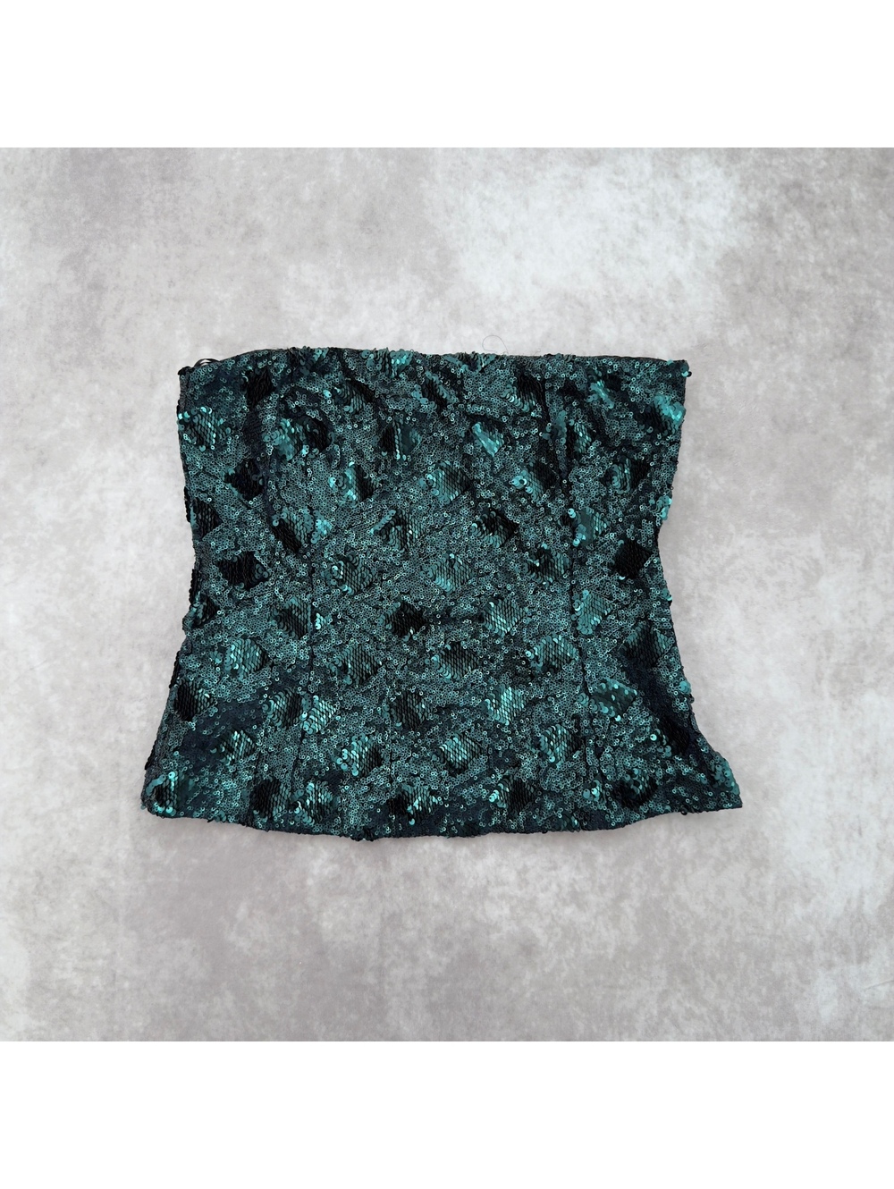Zara Dark Green Sequin Tube Top Strapless Y2K Party Corset Top Medium